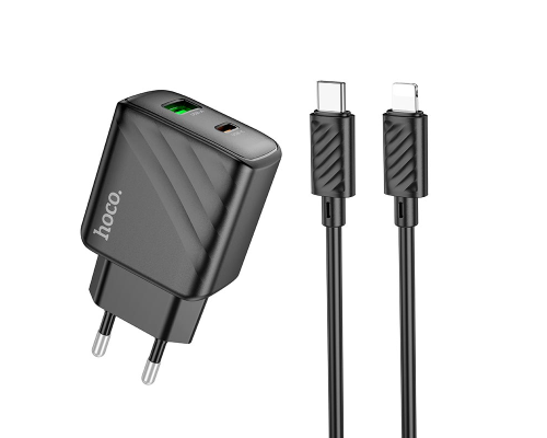 Зарядний пристрій Hoco CS23A 30W 3A USB-A+USB-С з кабелем Type-C to Lightning black PLS-00-00145280