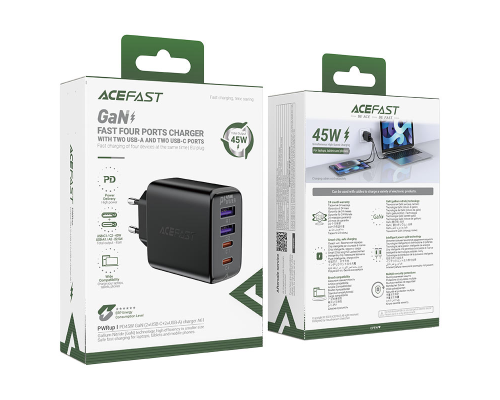 Зарядний пристрій Acefast A61 45W 3A 2USB-A+2USB-C black PLS-00-00124998