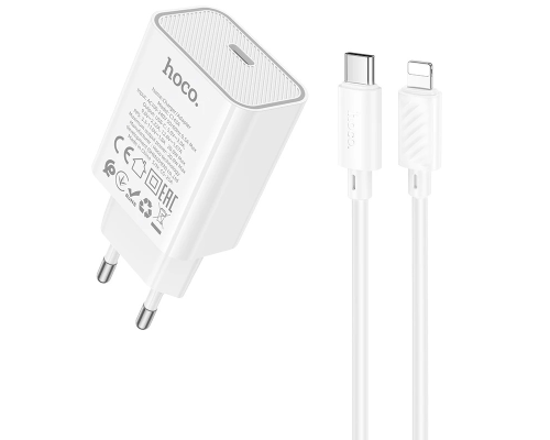 Зарядний пристрій Hoco C143A 20W 3A USB-C з кабелем C-L white PLS-00-00145464