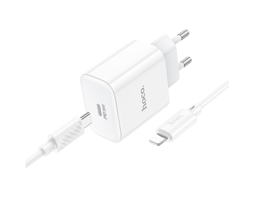 Зарядний пристрій Hoco C76A Pro 30W 3A 1USB-C з кабелем Lightning white PLS-00-00145587