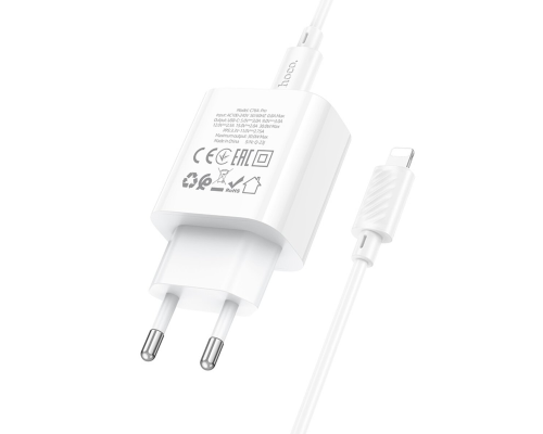 Зарядний пристрій Hoco C76A Pro 30W 3A 1USB-C з кабелем Lightning white PLS-00-00145587