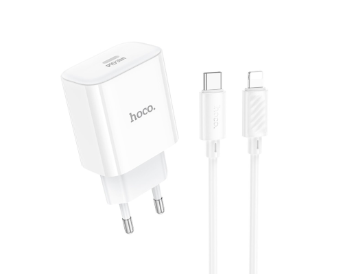 Зарядний пристрій Hoco C76A Pro 30W 3A 1USB-C з кабелем Lightning white PLS-00-00145587