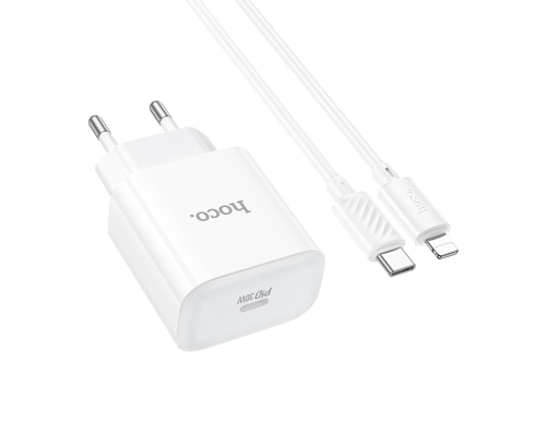Зарядний пристрій Hoco C76A Pro 30W 3A 1USB-C з кабелем Lightning white PLS-00-00145587