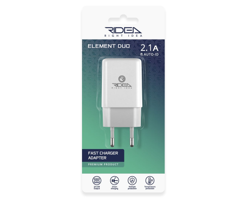 Зарядний пристрій Ridea RW-21011 Element 10.5W 2.1A 2USB-A white PLS-00-00123685