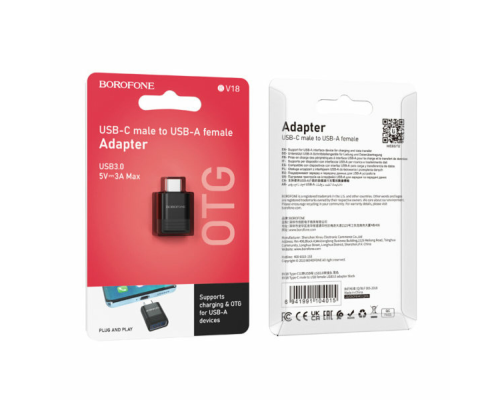 Перехідник OTG Borofone BV18 USB 3.0 to Type-C black PLS-00-00137362