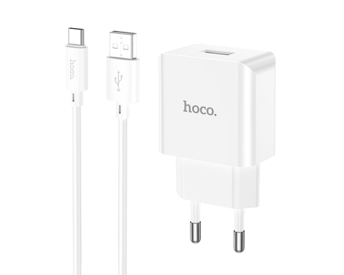 Зарядний пристрій Hoco C106A 10.5W 2.1A 1USB-A з кабелем Type-C white PLS-00-00102077
