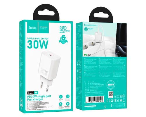 Зарядний пристрій Hoco N62 30W 3A 1USB-C white PLS-00-00139502