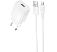 Зарядний пристрій Borofone BAS71A 10.5W 2.1A USB-A з кабелем A-C white PLS-00-00147787