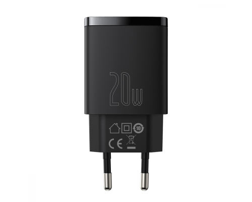 Зарядний пристрій Baseus Compact 20W 3A 1USB-A+1USB-C black PLS-00-00079874