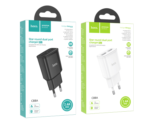 Зарядний пристрій Hoco C88A 12W 2.4A 2USB-A black PLS-00-00079916