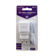 Зарядний пристрій Borofone BA25A 12W 2.4A 2USB-A з кабелем Micro USB white PLS-00-00054142
