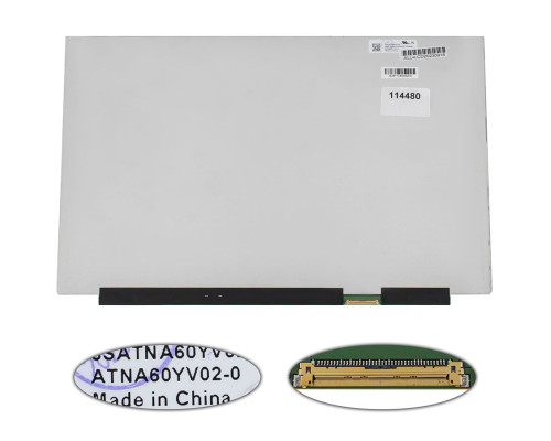 Матриця 16.0" ATNA60YV02-0 (3840*2400, 40pin(eDP, 550cd/m2, 100% DCI-P3, IPS), OLED, SLIM(без планок та вушок), глянець, роз'єм справа внизу) для ноутбука NBB-114480