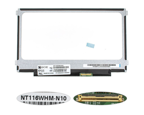 Матриця 11.6 NT116WHM-N10 (1366*768, 40pin, LED, SLIM (горизонтальні вушки), матова, роз'єм праворуч знизу W=268) для ноутбука NBB-48594