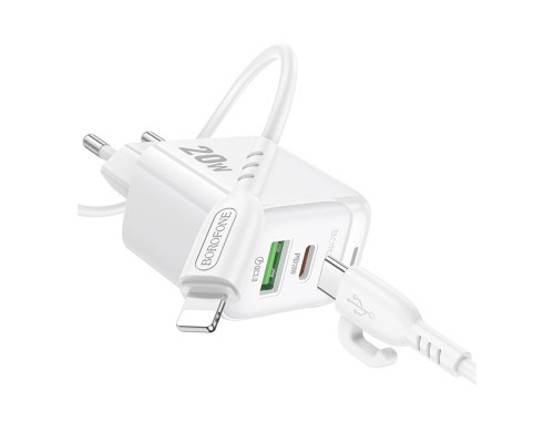 Мережевий Зарядний Пристрій Borofone BAS44A 1USB-C/1USB PD/QC 20W+Type-C to Lightning Колір Бiлий 6941991113857 ma35138_3345029