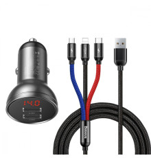 АЗП Baseus Digital Display Dual USB 4.8A Car Charger 24W with Three Primary Colors 3-in-1 gray