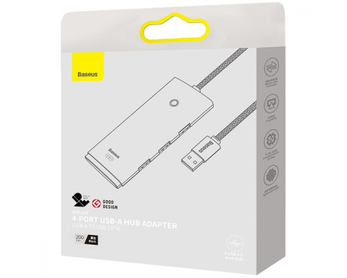 USB-Хаб Baseus Lite Series 4-Port (USB-A to USB 3.0*4) 2m black 2003000272611 6932172606220