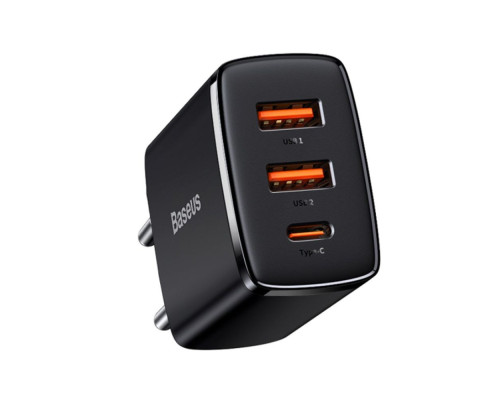 МЗП Baseus Compact Quick Charger 30W QC+ PD (1Type-C + 2USB) white