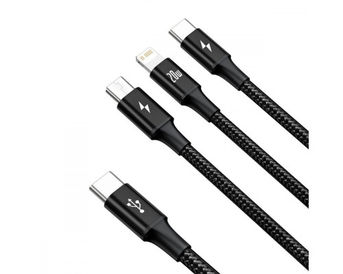 Кабель Baseus Rapid Series 3 in 1 Fast Charging Type-C to Micro USB+Lightning+Type-C 20W (1.5m) black 2003000310610 6953156204294