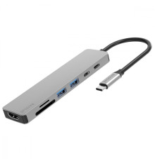 Type-C-Хаб Proove Iron Link 7 in 1 (2*Type-C + 2*USB3.0 + HDMI + SD/TF) silver 2003000155518 6901113155004