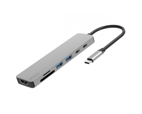 Type-C-Хаб Proove Iron Link 7 in 1 (2*Type-C + 2*USB3.0 + HDMI + SD/TF) silver 2003000155518 6901113155004