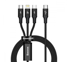 Кабель Baseus Rapid Series 3 in 1 Fast Charging Type-C to Micro USB+Lightning+Type-C 20W (1.5m) black 2003000310610 6953156204294