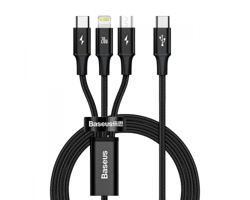 Кабель Baseus Rapid Series 3 in 1 Fast Charging Type-C to Micro USB+Lightning+Type-C 20W (1.5m) black 2003000310610 6953156204294
