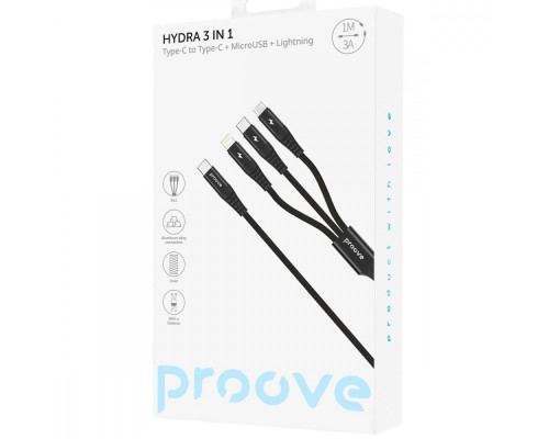 Кабель Proove Hydra 3 in1 Type-C + Micro USB + Lightning (1m) black 2003000184969 6901113019108