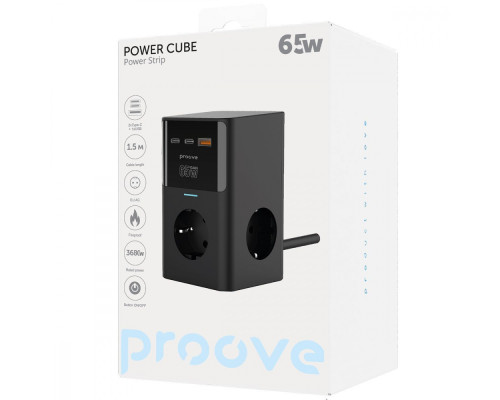 Мережевий фільтр Proove Power Cube 65W (3xAC + 2xType-C + 1xUSB) 1.5m black 2003000228366 6901118456229
