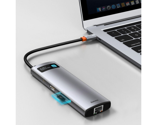 Type-C-Хаб Baseus Metal Gleam Series 8-in-1 Multifunctional (Type-C to HDMI*1+USB3.0*3+PD*1+RJ45*1+SD/TF*1) blue