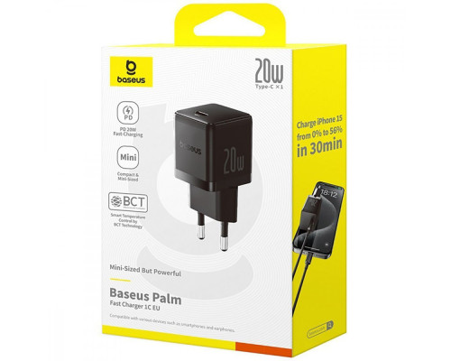МЗП Baseus Palm Fast Charger 20W (Type-C) + Кабель Type-C to Lightning 20W (1m) white 2003000306927 6932172696702