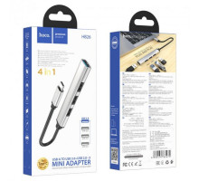 Хаб USB Hoco HB26 4 in 1 adapter(Type-C to USB3.0+USB2.0*3) Колір Сiрий 6931474765482