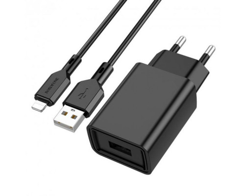 Мережевий Зарядний Пристрій Borofone BA68A Lightning 1USB 2.1A Колір Чорний 6974443385687