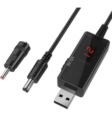 Кабель USB to DC для роутера з 5V на 9V(1A) або 12V(0.8A) 5.5х2.1/3.5x1.35 mm з перемикачем Колір Чорний