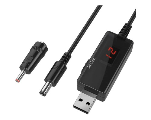 Кабель USB to DC для роутера з 5V на 9V(1A) або 12V(0.8A) 5.5х2.1/3.5x1.35 mm з перемикачем Колір Чорний