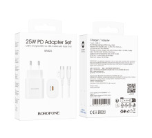 Мережевий Зарядний Пристрій Borofone BA82A 1USB-C PD/QC 25W+Type-C to Type-C Колір Бiлий 6941991112270