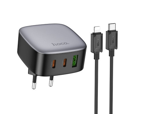 Мережевий Зарядний Пристрій Hoco CS33A 1USB/2USB-C PD/QC 30W+Type-C to Lightning Колір Чорний 6942007617529