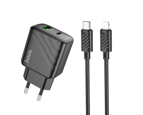 Мережевий Зарядний Пристрій Hoco CS23A 1USB/1USB-C PD/QC 30W+Type-C to Lightning Колір Чорний 6942007609951