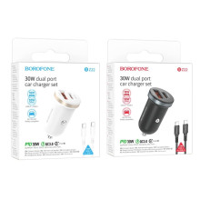 Автомобільний Зарядний Пристрій Borofone BZ22 1USB/1USB-C QC/PD30W+Type-C to Type-C Колір Бiлий 6941991105234