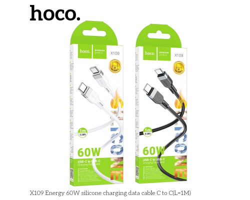 Кабель Hoco X109 Silicone Type-C to Type-C 60W Колір Чорний 6942007636261 ma35920_3605824