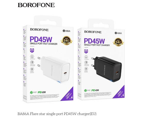 Мережевий Зарядний Пристрій Borofone BA86A 1USB-C PD/QC 45W Колір Чорний 6941991117510 ma36184_3606895
