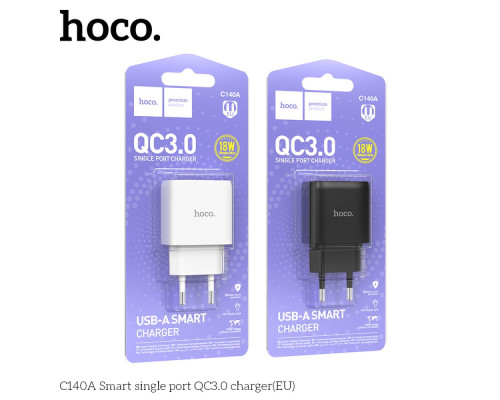 Мережевий Зарядний Пристрій Hoco C140A 1USB QC 18W Колір Чорний 6942007627788