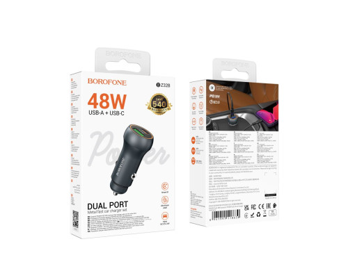 Автомобільний Зарядний Пристрій Borofone BZ32B 1USB/1USB-C QC/PD48W Колір Сiрий 6941991118630 ma36521_3608540