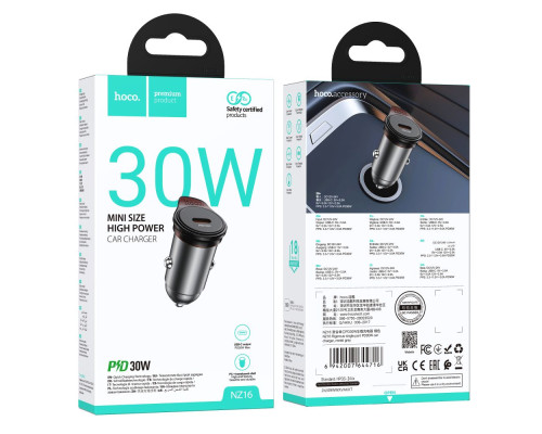 Автомобільний Зарядний Пристрій Hoco NZ16 1USB-C QC/PD30W Колір Сiрий 6942007644716 ma36565_3608589