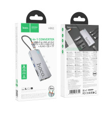 Хаб USB Hoco HB52 Type-C 8-in-1 (HDTV+RJ45-100Mbps+SD/TF+PD+Type-C3.0+USB3.0*2) Колір Сірий 6942007647311 ma37126_3610405