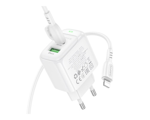 Мережевий Зарядний Пристрій Borofone BAS44A 1USB-C/1USB PD/QC 20W+Type-C to Lightning Колір Бiлий 6941991113857 ma35138_3345029