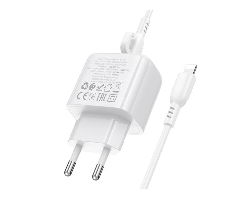 Мережевий Зарядний Пристрій Borofone BAS44A 1USB-C/1USB PD/QC 20W+Type-C to Lightning Колір Бiлий 6941991113857 ma35138_3345029