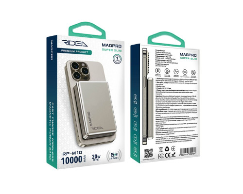 Мобільна Батарея Ridea RP-M10 MAGPRO QC/PD 20W, QI 15W with Magnetic 10000mAh Колір Титан 6902013395484