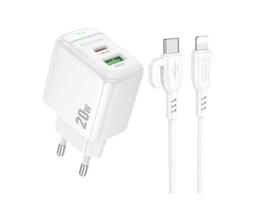 Мережевий Зарядний Пристрій Borofone BAS44A 1USB-C/1USB PD/QC 20W+Type-C to Lightning Колір Бiлий 6941991113857 ma35138_3345029