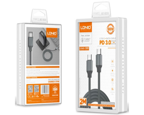 Кабель USB LDNIO LC442c Type-C to Type-C 100W 2m Колір Сiрий 6933138602393 ma37441_3611728