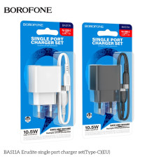 Мережевий Зарядний Пристрій Borofone BAS11A 1USB 2.1A+USB to Type-C Колір Чорний 6941991104657 ma37485_3612145